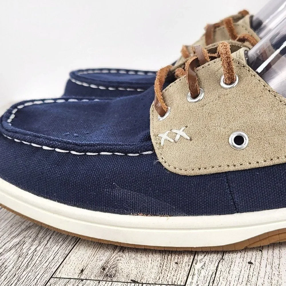 Khombu Womens Boat Shoe Sz 9.5 Tan Navy Sporty Summer Boating Sailing Deck Shoe